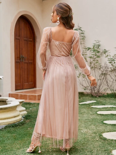Simplee V-neck see through tulle elegant wedding party dress